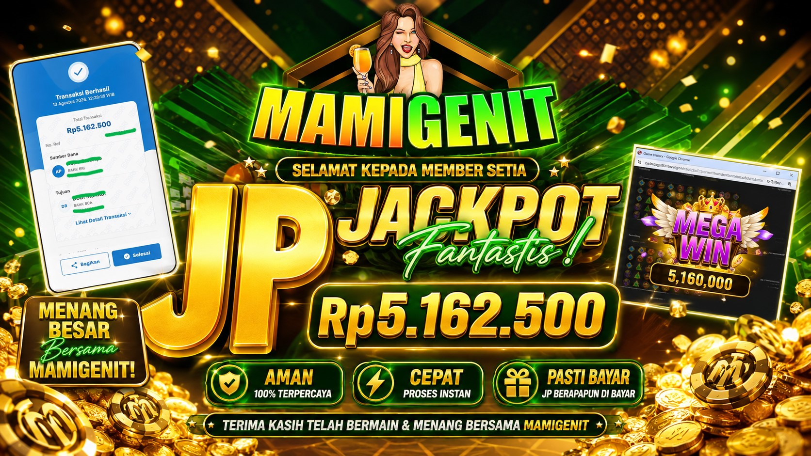 MAMIGENIT - JACKPOT DI SEBESAR RP.5,160,000,- DI GAME GATES OF OLYMPUS
